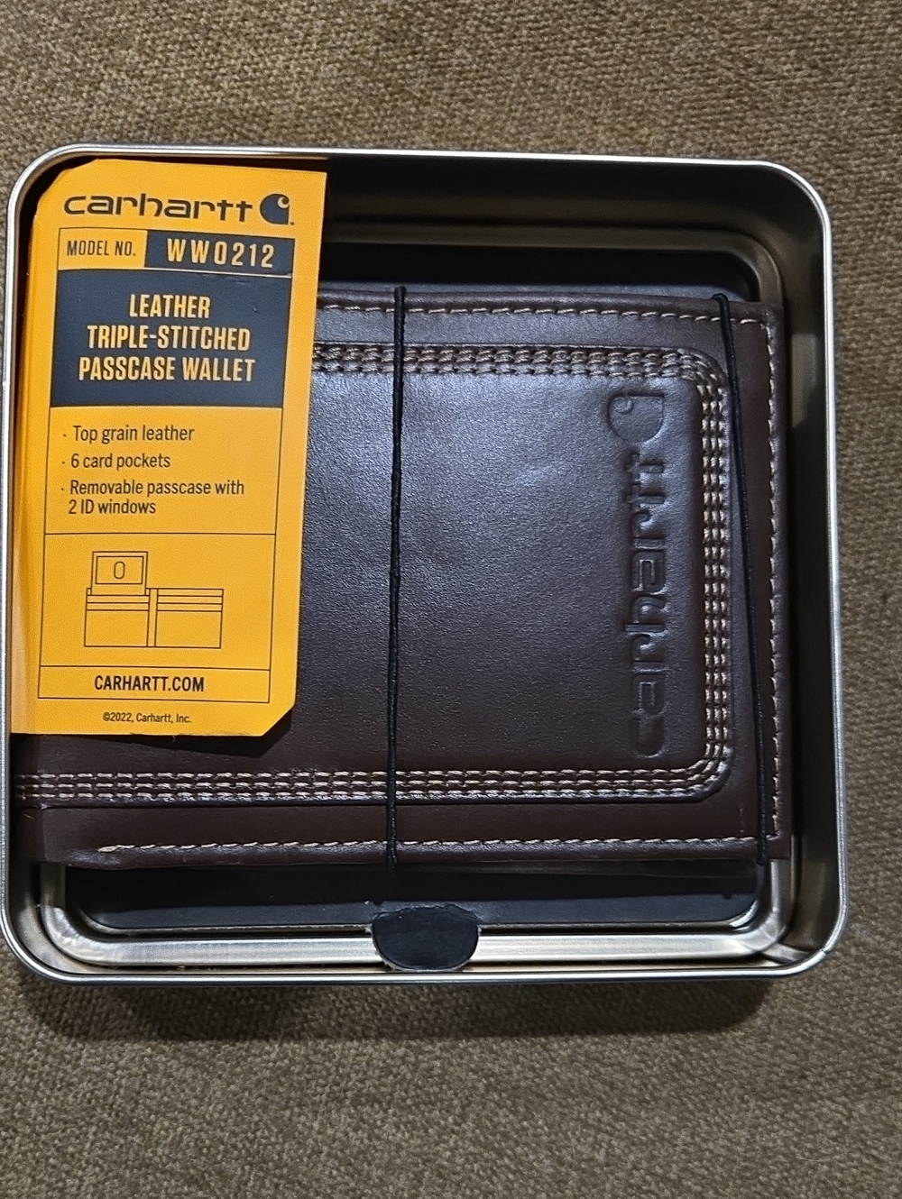 Carhartt Brown Leather Triple-Stitched Passcase Wallet